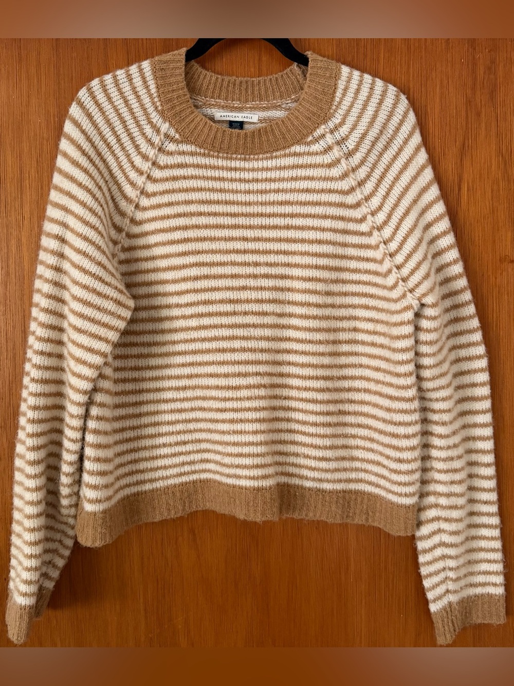 American Eagle Outfitters Cream and Tan Striped Scoopneck Sweater